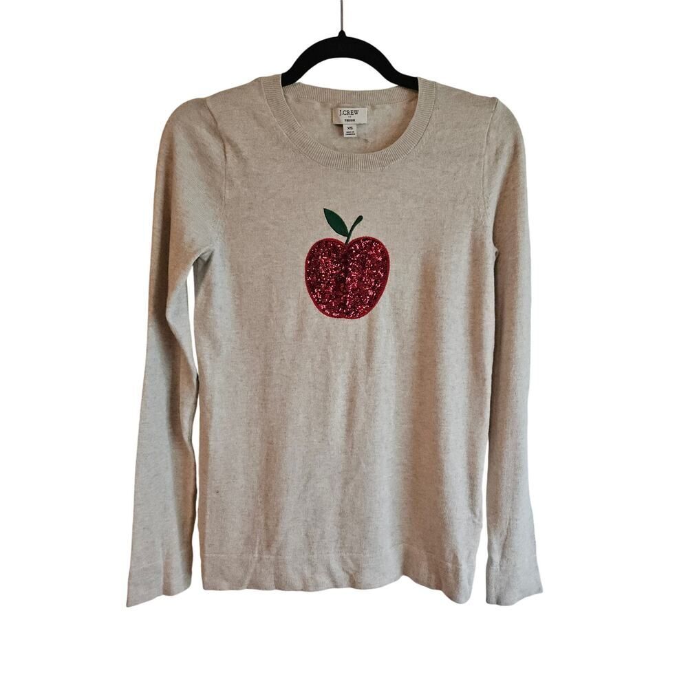 J Crew Teddie Sweater w/Sequine Apple Design - Size XS